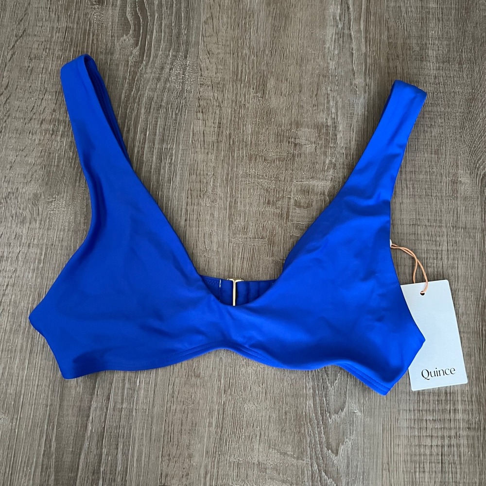 NWT Quince Italian Plunge Bikini Top Small Electric Blue Vacation Swim Beach